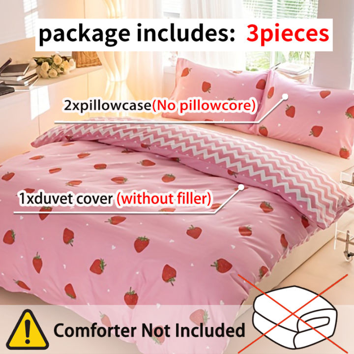 3pcs/set%20Small%20Strawberry%20Print%20Duvet%20Cover%20Set(1%20Duvet%20Cover%20&%202%20Pillowcase%EF%BC%89Soft%20And%20Skin-Friendly%20Duvet%20Cover%20Bedding%20Set%20-%20Image%204