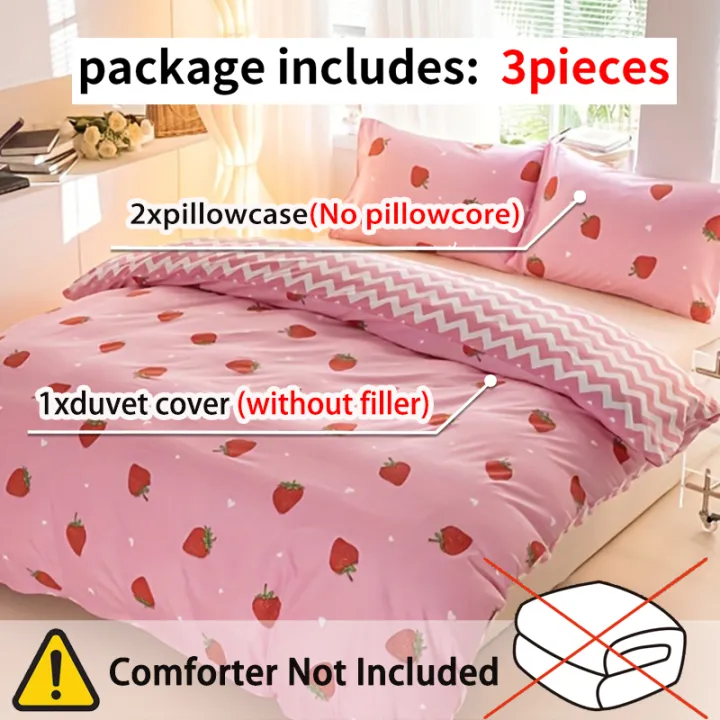 3pcs/set%20Small%20Strawberry%20Print%20Duvet%20Cover%20Set(1%20Duvet%20Cover%20&%202%20Pillowcase%EF%BC%89Soft%20And%20Skin-Friendly%20Duvet%20Cover%20Bedding%20Set%20-%20Image%204