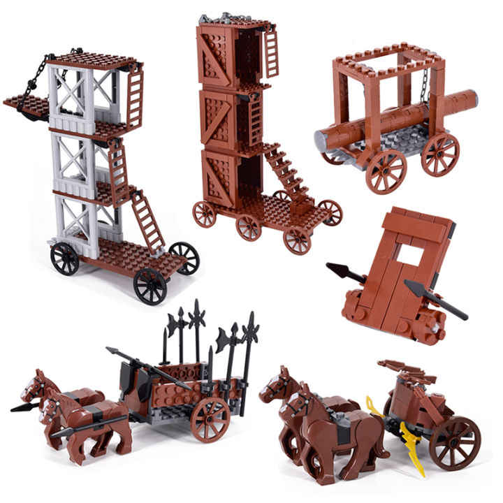 MOC Creative Medieval Castle Royal King's Knight Rome Spartacus Chariot Siege Engine Model Building Blocks Bricks Toys
