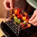 Stainless Steel Air Fryer Grill with Barbecue Stick Kitchen Air Fryer Rack 3 Layer Oven Cooking Vertical Grill with Skewers. 