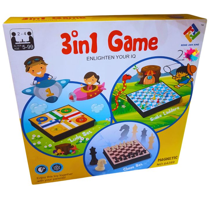 3-In-1 Board Game Set For Kids - Chess, Ludo, And Snakes & Ladders To Enlighten Your IQ