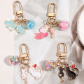 Cartoon Enamel Shark Jellyfish Mermaid Keychain Cat Glass Beads Ball Key Ring For School Bag Accessories Headphone Cover Gifts. 