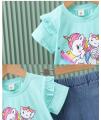 2024 New Children's Set Girls' Summer Cartoon Printed Short Sleeve+Cowboy Pants Infant Fashion Set 0-4 Years Old. 
