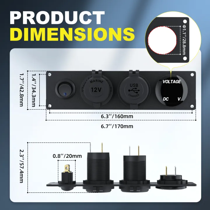 DaierTek%204%20in%201%20ON/OFF%20Charger%20Socket%20Panel%20Dual%20USB%20Socket%20Power%20Outlet%20&%20LED%20Voltmeter%20&Cigarette%20Lighter%20Socket&%20LED%20Switch%20-%20Image%202