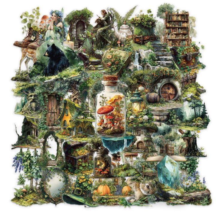 50Pcs Cute Forest Witch Stickers PET Natural Forest DIY Stickers Motorcycle Suitcase Decor Phone Laptop Decals