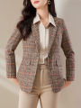 Wool Peak Lapel Tartan Single-Button Slim-Fit Blazer - Commuter Professional High-End Stylish Elegant Designed Suit Jacket.