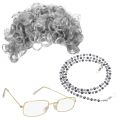 Cosplay Synthetic Old Lady Wigs and Glasses Set Breathable Head Cover Halloween Party Dress Up Grandma Wig Hat for Women. 