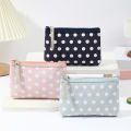 Small Fresh Canvas Dot Makeup Bag Simple and Portable Skincare Storage Bag Korean Version Student Pencil Case Wallet. 