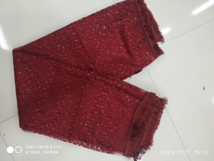 Best Quality Net Sequence Working Maroon Color Orna For Woman's 1 Pics.