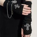 Punk Cross Pentacle Moon Pattern Long Fingerless Gloves Gothic Black Cuff Women Men Ninja Outdoor Cos Elbow Mittens Arm Warmers.