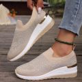 Orange Rhinestone Casual Sneakers Breathable Wedge Women Lightweight Shoes Slip On 2024 New Comfortable Spring Mesh Sports Shoes. 