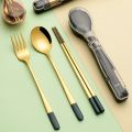 3pcs Stainless Steel Dinnerware Set Flatware Camping Travel Sets Chopsticks Fork Spoon Cutlery Case Tableware Kitchen Tool. 