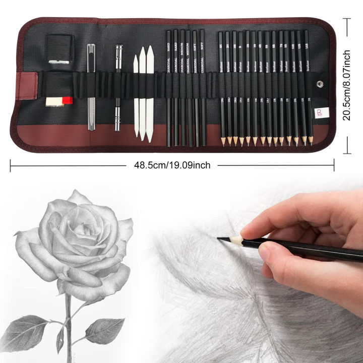 29Pcs%20Drawing%20Kit%20Sketching%20Pencils%20Set,Portable%20Pen%20Curtain-Charcoal%20Pencils,%20Sketch%20Pencils,%20Charcoal%20Stick,Sharpener,Eraser%20-%20Image%202