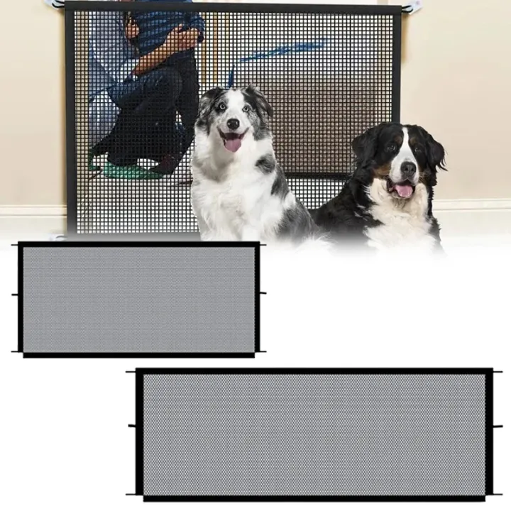 Pet Dog Fence Equipped with 4 Hooks Pet Isolation Net New Folding Breathable Mesh Fence No Drilling Protection Barrier Dog Safet