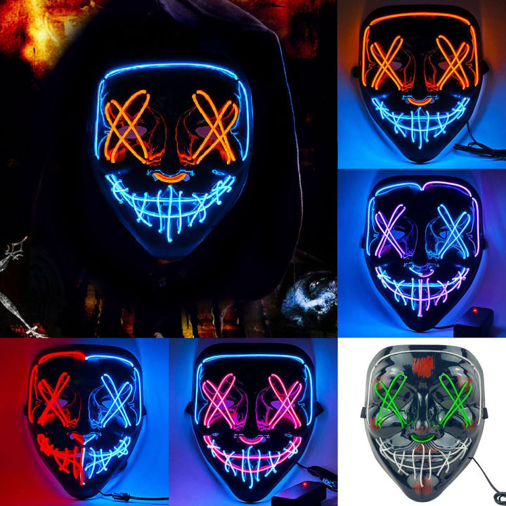 Halloween Neon Led Purge Mask Masque Masquerade Party Masks Light Grow in the Dark Horror Mask Glowing Masker