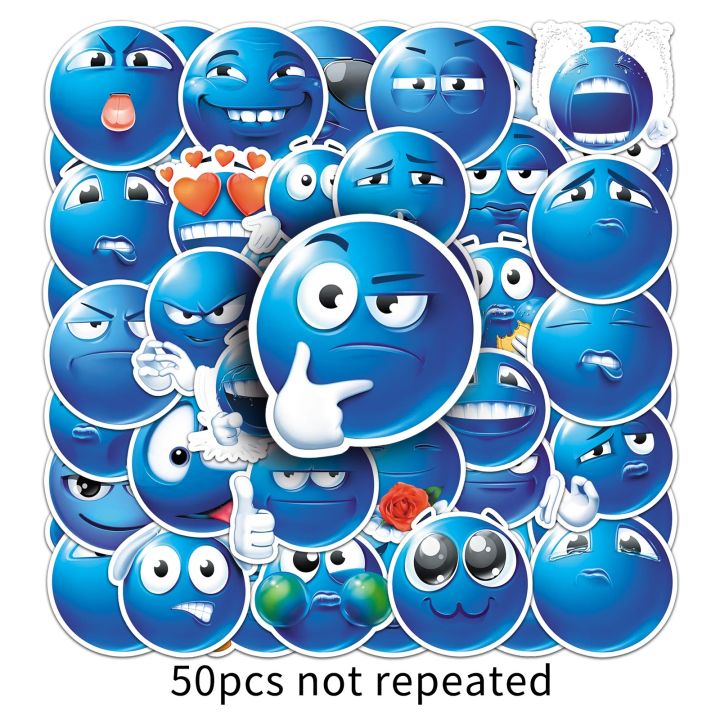 50pcs cute blue bean emoji waterproof stickers ornament Child interest easy paste cute gift DIY