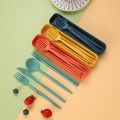 4Pcs/Set Portable Utensils With Box Healthy Eco-Friendly Wheat Straw Cutlery Reusable Chopstick Fork Knife Spoon Tableware Set.