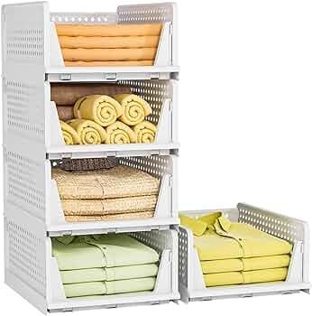 Clothes Organizers and Storage, 5 Pack Stackable Plastic Storage Bins, Foldable Closet Organizers and Storage for Clothing(5L)