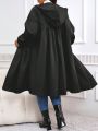 Plus Size Solid Drawstring Zip Up Hooded Coat, Casual Long Sleeve Pocket Outerwear for Fall & Winter, Women's Clothes for Daily. 