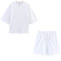 Women Summer Fashion 2 Pieces Short Sets Solid Loose T-Shirt and High Elastic Waist  Shorts Sportswear Female Chic Lady. 