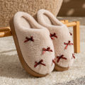 Fashion Women's Bow Slippers Winter Indoor Home Warm Non-Slip EVA Thick Bottom Couples Shoes Plush Soft Sole House Slides. 