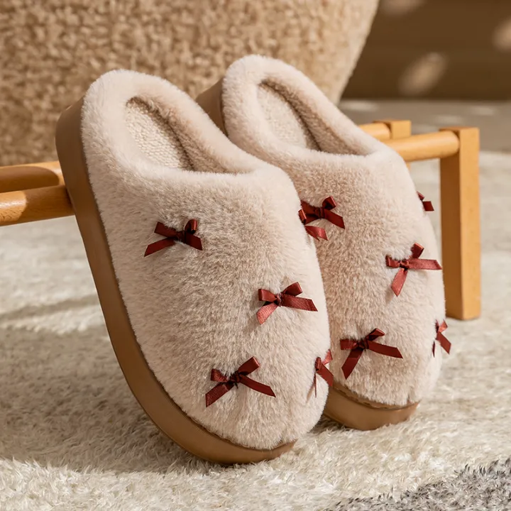 Fashion%20Women's%20Bow%20Slippers%20Winter%20Indoor%20Home%20Warm%20Non-Slip%20EVA%20Thick%20Bottom%20Couples%20Shoes%20Plush%20Soft%20Sole%20House%20Slides%20-%20Image%207