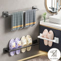 Wall Mounted Towel Holder Slipper Rack Bathroom Storage Rack Holder Without Drilling Bathroom Horizontal Bar Towel Rack.