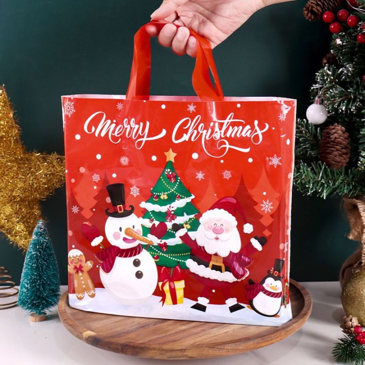 6pcs Christmas Reusable Gift Bags with Handles Durable Plastic Xmas Tote Bags Gifts Wrapping Shopping Christmas Decorations 2025