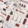 100% Natural Cotton Linen Fabric 90x145cm Eiffel Tower Cartoon Printed Textile for Upholstery DIY Skirt Garment Home Decorative.