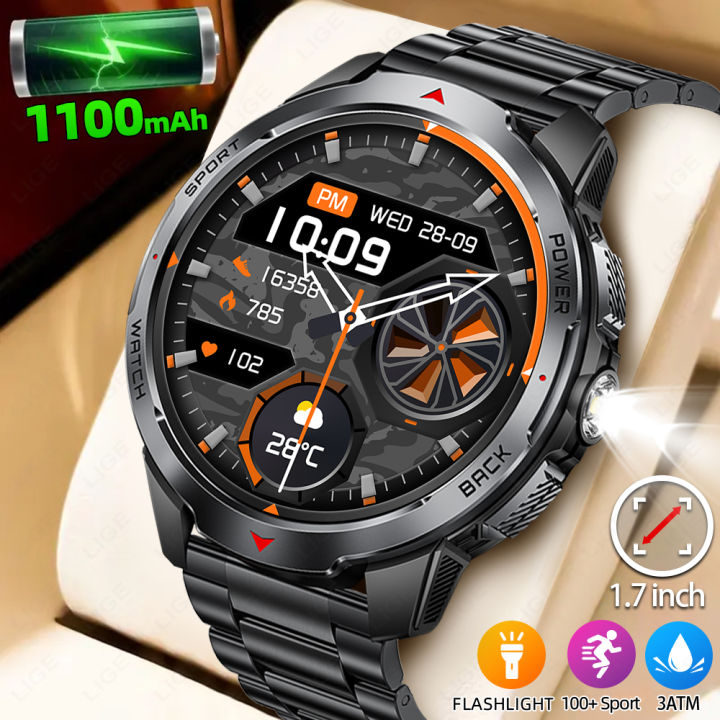 LIGE 1100mAh Battery Smart Watches For Man Outdoor Sport LED Flashlight Compass Men’s Smartwatch Bluetooth Call Men 2026 Watches