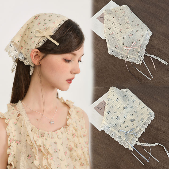 Summer fresh lace hair band, silk scarf, hair accessory, retro country style headwear, Bohemian style, travel to the seaside