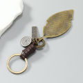 Fashion metal leaf pendant men keychains leather key ring. 