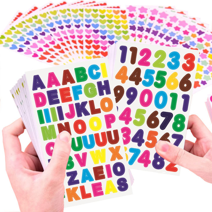 10/20/30/50PCS Numeric Letters Dots Heart Star Children Colored Sticker Paper Toys Album Diary Decoration Accessories Stickers