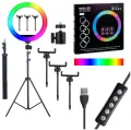 7 Feet Tripod Stand with 26 CM RGB Selfie Ring Light & Mobile Phone Holder for Tiktok Videos Best Quality Metal Tripod Tiktok Light, RGB 26cm Ring Light with 7ft Tripod Stand, Photography Kit - Elegant Home. 