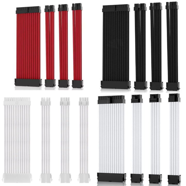 4 Colors 24 Pin ATX PSU Mod Sleeved Extension Power Supply Cable Kit Connectors for ATX CPU GPU Modular Power Supply Unit