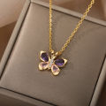 Zircon Butterfly Pendant Necklace For Women Gold Color Stainless Steel Necklaces Couple Aesthetic Jewelry Freeshipping Items BFF. 