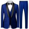 Black Men Autumn Wedding Party Three Pieces Set Large Size Male Blazer Coat Pants and Vest Fashion Slim Fit Suit.