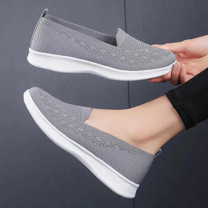 Women Walking Trainers Shoes Mesh Sports Breathable Lightweight Flats Soft Sole Casual Knitted Sneakers