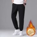 Men Autumn and Winter Sweat Pants Plush Thickening Casual Trouser Warm Pant Plus Size Men's Mid Waist Fashion Sweatpant Black.