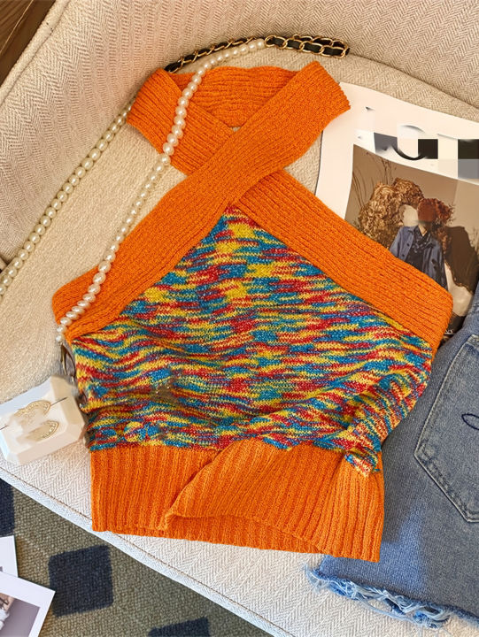 New%20Elegant%20Rainbow%20Tie-Dye%20Cross%20Halter%20Knit%20Top%20for%20Women%20Vibrant%20Backless%20Crop%20Top%20with%20Stretch%20for%20Summer%20&%20Spring%20camis%20-%20Image%207