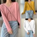 Women's Short Solid Color Cardigan For Spring And Autumn Outerwear Casual V-Neck Knitted Top. 