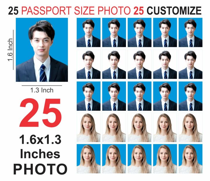 Photo Passport size 25 Print HD Customized Background for Passport School College