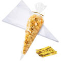 25/50pcs Plastic Cone Bags with Twist Ties for Popcorn Treat Candy Goodie Gifts and Party Favors Packaging. 