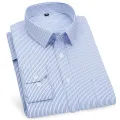High Quality Mens Business Casual Long Sleeved Shirt Classic Striped Checked  Male Social Dress Shirts Purple Blue Cheap. 