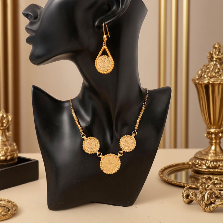 Turkish coin gold plated jewelry set kurdish wedding necklace earring set arabic totem jewelry