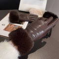 Womens PU Leather Gloves for Cold Weather Winter Warm Gloves with Faux Fur Trim Cuff Thermal Lining Party Gloves.