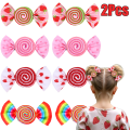 2Pcs Candy Bow Hair Clips Sweet Strawberry Heart Print Hairpins Rainbow Barrette For Girls Kids Children Headwear Accessories.
