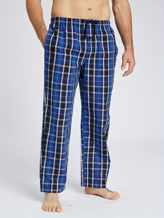 Men's%20Pajama%20Pants%20Autumn%20New%20Checked%20Cotton%20Thin%20Soft%20Comfortable%20Elastic%20Waistband%20with%20Pockets%20Home%20Lounge%20Pants%20-%20Image%205