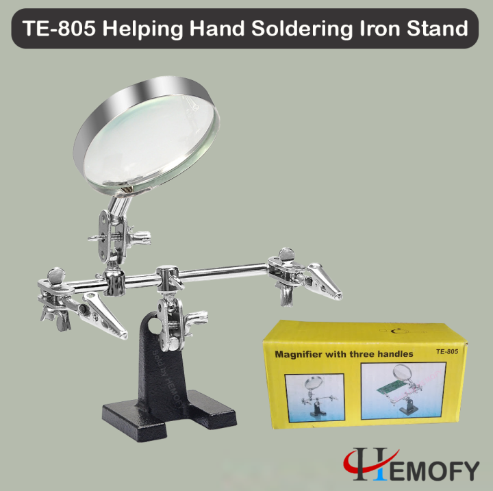 TE-805 High-Quality New Helping Hand Soldering Stand with 5X Magnifying Glass and Three Handles for Repairing Tool | Hemofy |