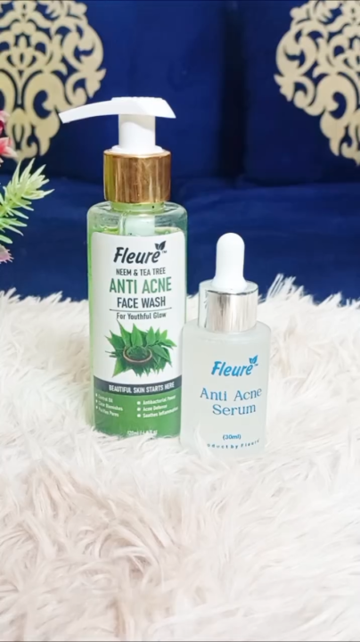 Fleure Anti Acne Kit - Clear Skin Duo - Face Wash - Serum - Oily Skin Care Bundle - Acne Serum - Acne Treatment Set - Acne Facewash - Soothing Anti Acne Formula